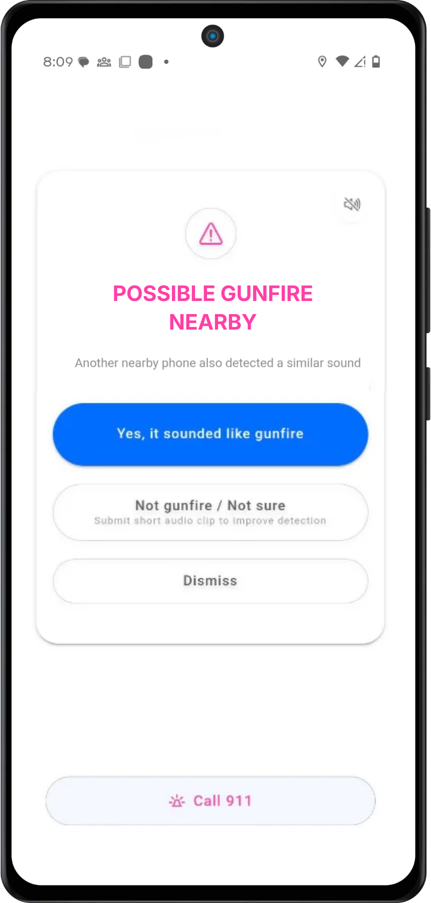 Gunshot detected screen